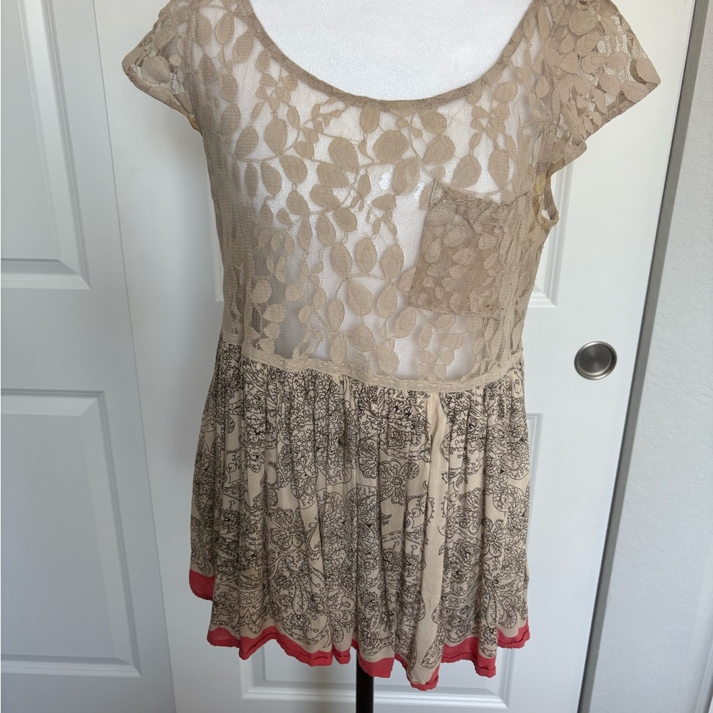 Free People Tan Cap Sleeve Ruffled Tunic